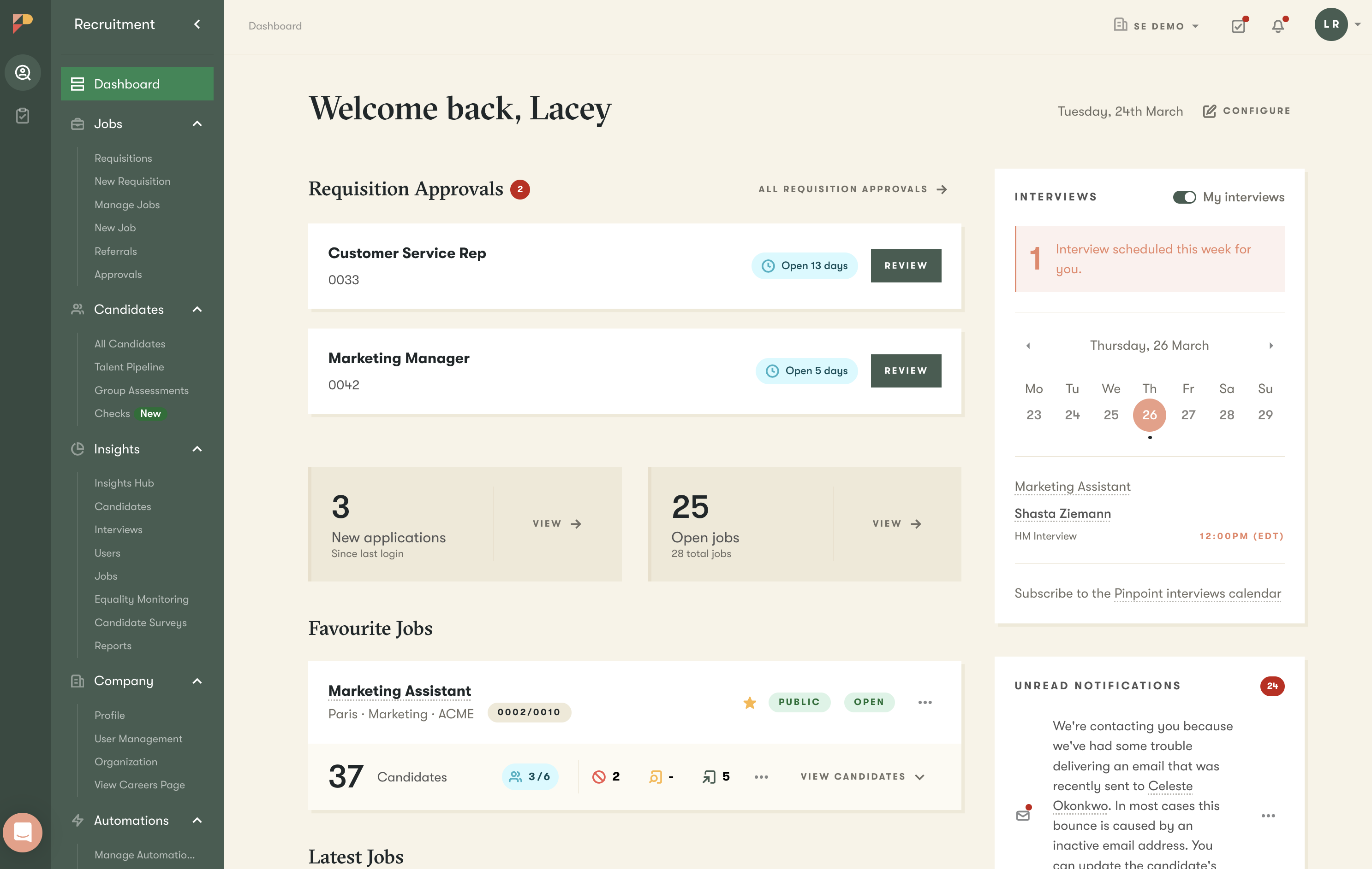 Recruiter dashboard homepage screenshot